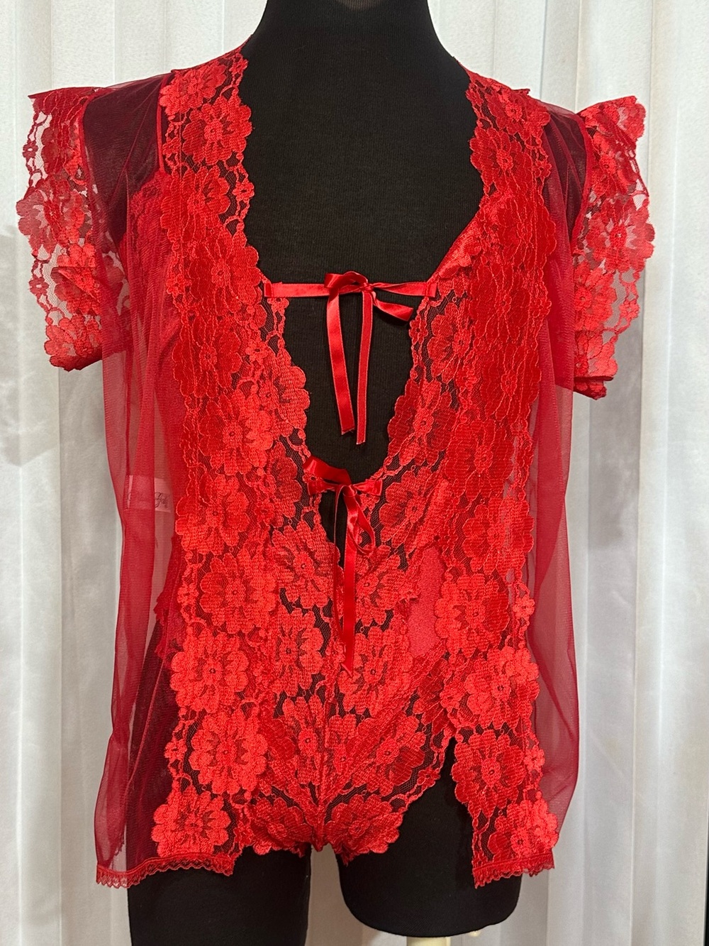 Vintage Alana Gale Red Sheer Lace Lingerie Set